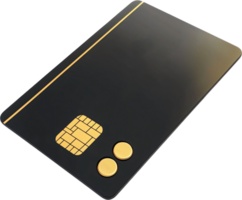 Sleek black card with gold accents and an embedded chip, resting on a dark surface, blending modern tech with classic design. png