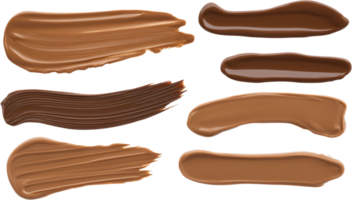 Diverse shades of foundation in streaks offer a glimpse into beauty's artistry, providing a palette of skin-tone colors. png