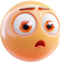 Surprised face rendered in 3D. Big eyes and open mouth express shock. Light orange color and smooth texture. Floating on dark background. png