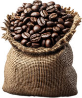 Coffee beans overflowing from a rustic burlap sack. The rich aroma promises a delightful and energizing coffee experience. png