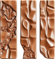 Artistic chocolate bars showcase a textured surface and filled sections. The image offers a detailed, appetizing view of the confectionery. png
