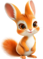 Adorable animated squirrel with bright eyes and bushy tail, showcasing charming character design and detailed animation. png