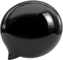 A polished black speech bubble stands against a stark background, its reflective surface capturing light and shadow, creating an eye-catching visual. png