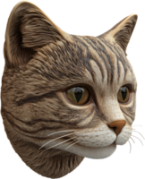 Close-up profile of a cat showcasing its intricate fur patterns, striking eyes, and delicate whiskers, captured with artistic detail. png