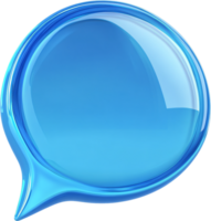 A luminous blue speech bubble, symbolizing communication and modern digital interaction, rendered with glossy, translucent glass effect. png