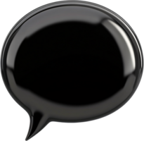 Glossy black speech bubble icon, ideal for conversation, messages, and thoughts, rendered against a solid black background. png