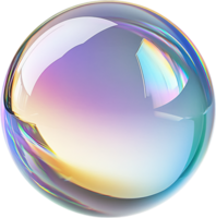 A mesmerizing sphere reflecting a spectrum of colors, capturing light and creating a hypnotic visual display on a black background. png
