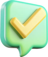 Checkmark in Speech Bubble. Represents confirmation, completion, or positive validation within communication or messaging contexts. Light background. png