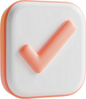 The image shows a 3D-rendered check mark inside a square. The check mark is salmon colored, and the square is white with a salmon border. png