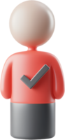 A stylized 3D rendering of a figure with a check mark, representing completion, approval, or a positive outcome. Isolated background. png