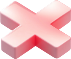 A pink 3D X mark, symbolizing error or removal, set against a black background. Its glossy surface reflects light. png