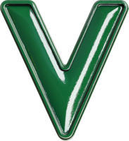 Emerald enamel letter V with reflective surface, highlighted with a silver border, set on a sleek black background png