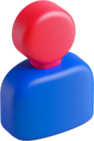 A simple 3D render of a blue stylized figure with a red head, commonly used to represent a profile or user icon in a digital space. png