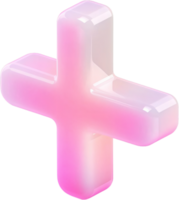 A 3D rendered plus sign with a pink to white gradient, rounded edges and a glossy finish, set against a stark black background. png