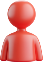 3D render of a person-like figure in solid red. The design is smooth and minimalist, set against a stark black background. png
