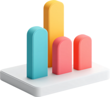 Vibrant bar chart visualization with blue, yellow, and red columns showing different data values and proportions on a white base. png