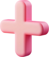 A 3D rendered pink plus symbol with rounded edges, casting a soft shadow on a black background, creating a clean and modern aesthetic. png