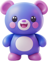Stylized cute 3D render of a blue bear character with pink accents and a happy expression on a black background. Playful and inviting. png