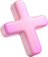 A 3D render of a bright pink plus sign against a dark background, with soft shadows and rounded edges creating a playful, modern aesthetic. png