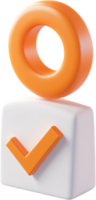 3D graphic of a white cube featuring an orange checkmark on its front, topped with a floating orange circle, simple yet effective design. png
