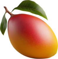 Vibrant mango fruit featuring smooth skin transitioning from red to yellow, complete with fresh green leaves and a stem against black backdrop. png