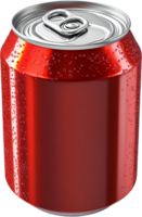 Refreshing cold beverage, condensation beads on a red metal can with a silver top and pull tab. Isolated on a transparent background. png
