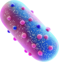 Detailed microscopic rendering of a capsule-shaped organism covered with globular structures on a black backdrop, highlighting microbial life. png