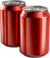 Two sleek, red beverage cans stand ready to quench your thirst, offering a refreshing taste. Isolated cans against a stark black background. png