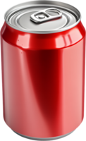 A vibrant, sleek red beverage can with a silver top, capturing the essence of refreshment and modern design, enticing thirst and appealing to the eye. png