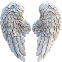 Two detailed, ornate wings with many layers of feathers. They appear sculpted or crafted, rendered in a pristine off-white hue, and symmetrical. png