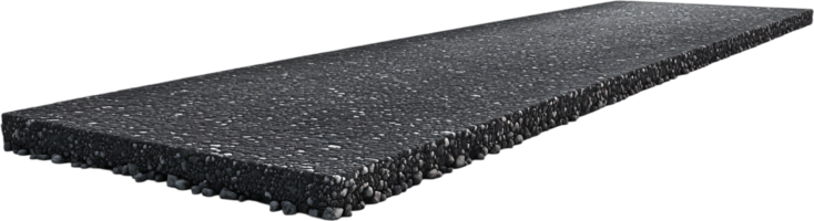 Close-up view showcases a rectangular chunk of asphalt, revealing intricate details of aggregate and texture against a stark black backdrop. png