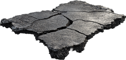 Cracked fragment of pavement with a grainy texture and sharp edges, highlighting the wear and tear of infrastructure and asphalt decay. png
