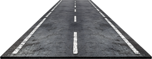 Asphalt road stretching into the distance with white dashed lines, emphasizing depth and a sense of travel and endless possibilities. png