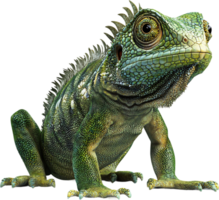 Detailed lizard portrait featuring a green scaly texture. A reptile posing confidently against a neutral backdrop. png