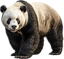 Majestic panda bear standing upright. The animal is facing forward, with its distinctive black and white fur clearly displayed. png