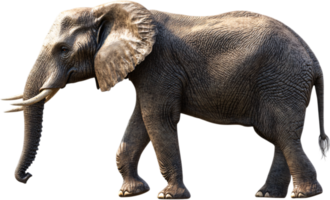 An imposing elephant strides forward, its powerful form showcasing the majesty and strength of nature's largest land animal. png