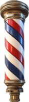Classic barber pole featuring red, white, and blue stripes on a cylindrical shape, topped with a golden ornate design at the top and bottom. png