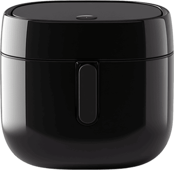 pulcro negro envase con un minimalista diseño. redondeado bordes y un lustroso terminar añadir un moderno tocar. ideal para varios almacenamiento necesidades. png