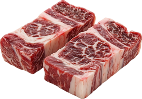 Marbled Ribs, Two succulent, marbled beef short ribs, showcasing rich fat distribution for exceptional flavor and tenderness. png