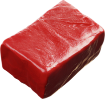 Vivid block of red material, smooth surface with slight imperfections. Rendered with depth and subtle reflections on a dark backdrop. png