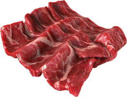 An overhead studio shot shows a pile of fresh meat with good marbling, indicating a high-quality cut. The meat is displayed over a black background. png