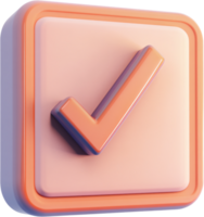 Glossy square button with rounded corners features a checkmark in a matching color. The overall effect is soft and playful. png