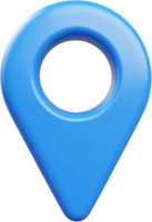A 3D rendered image of a blue location pin pointing a specific spot on a map, commonly used to represent places or destinations. png