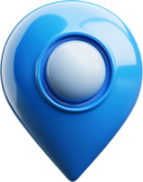 A glossy, three-dimensional blue map marker icon with a white center, indicating location or navigation on a black background. png