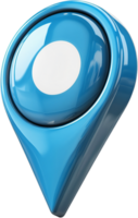 3D rendering of a blue location pointer with a white circle on black background symbolizing location, direction, orientation, navigation. png
