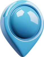 A glossy, three-dimensional map pin in a light blue color with a spherical center, isolated against a dark background. Minimalist design. png