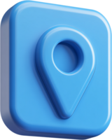 3D rendering of a blue location pin icon inside of a rounded square, often used to indicate geographical location or marker in a digital space. png