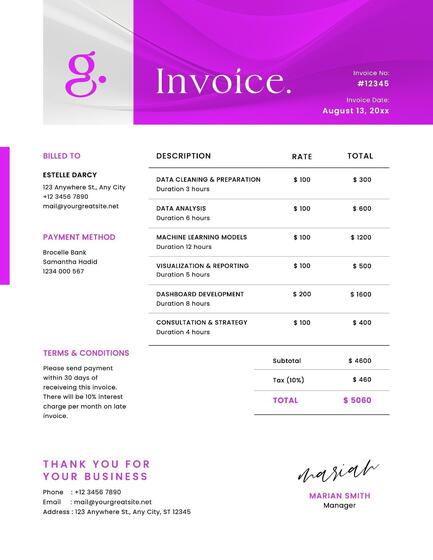 Purple Data Analytics Invoice Template