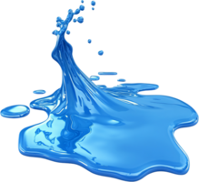 Dynamic water splash suspended in time, with droplets and a vibrant blue hue against a stark black background. Abstract, smooth, liquid. png
