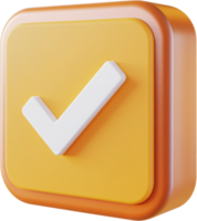 A 3D rendered checkmark inside a rounded yellow square signifies acceptance, completion, or a positive confirmation. png